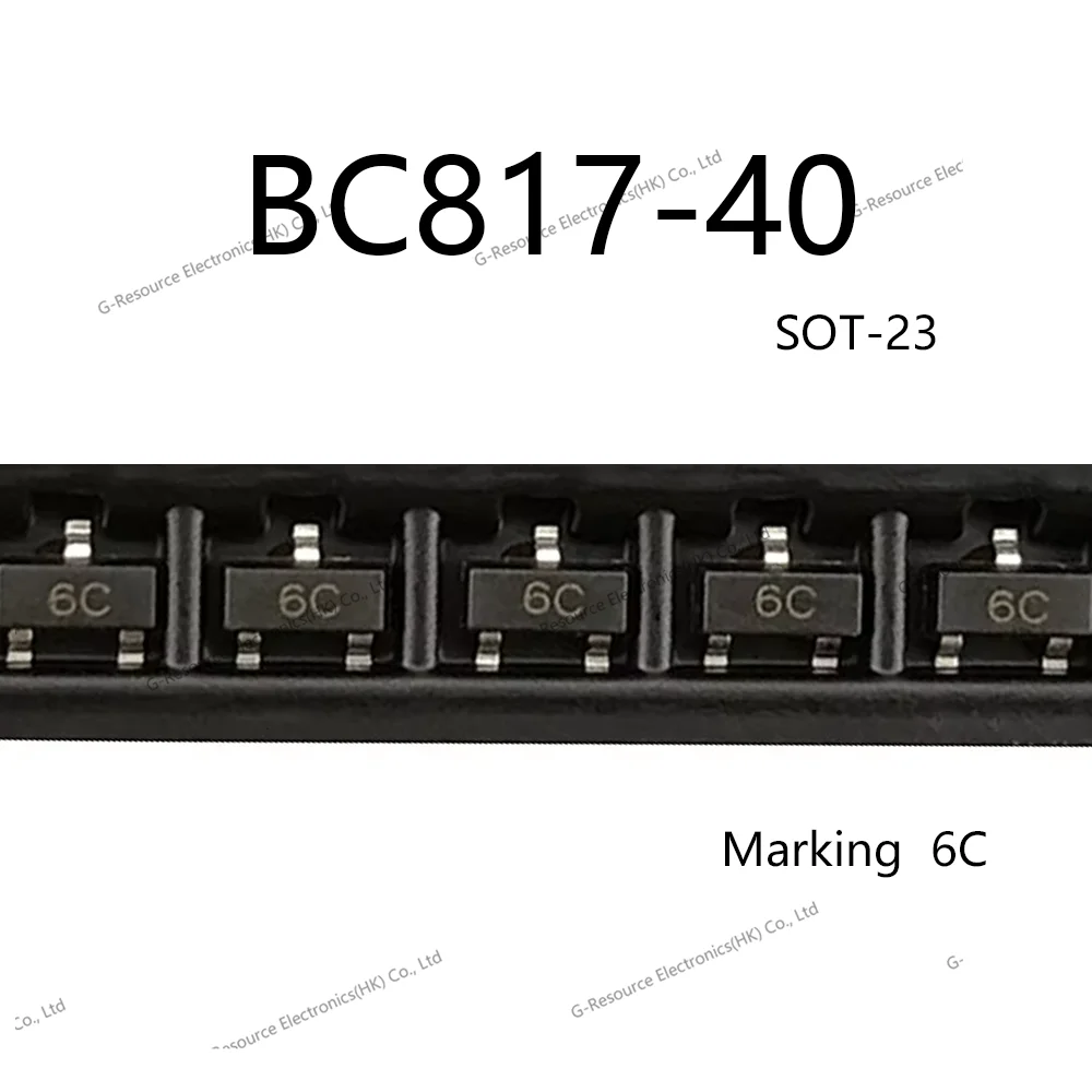 (100pcs) BC817-40 6C SOT-23 NPN BJT 500mA 45V 100MHz 250hFE for Switching Amplifier