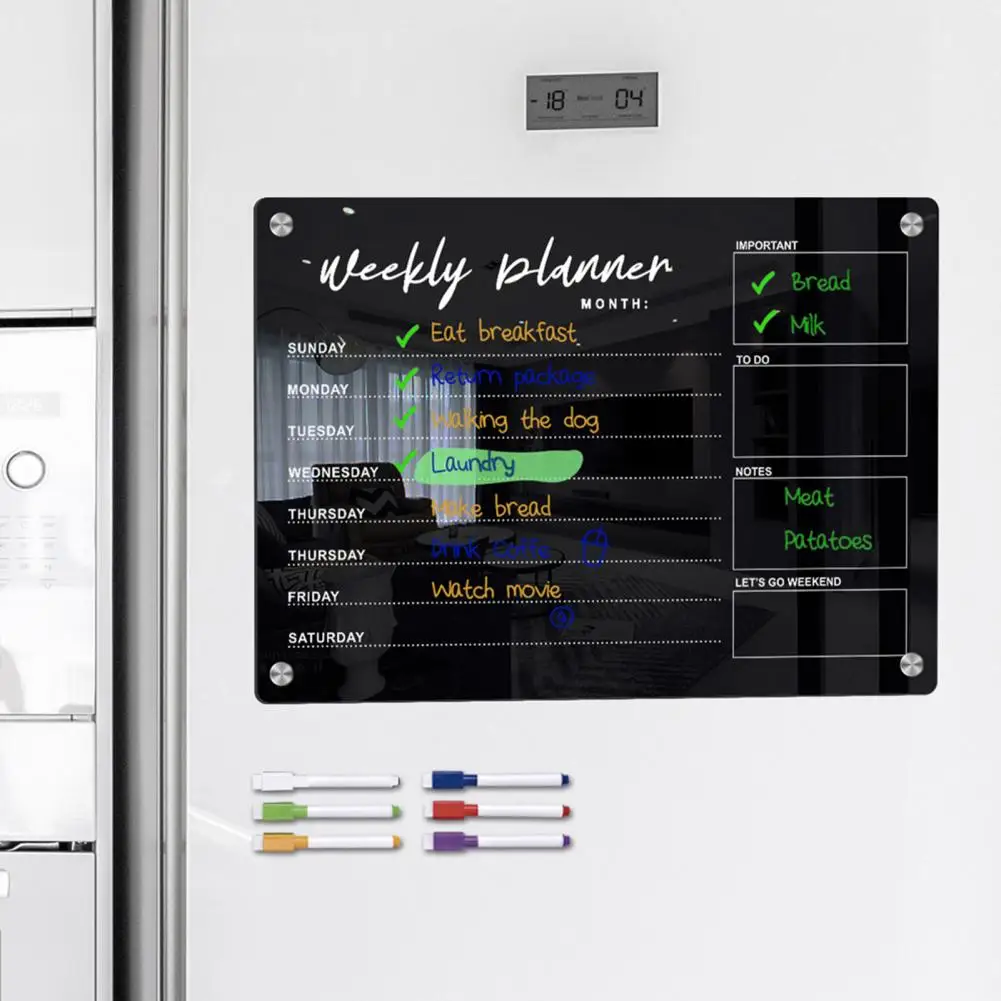 Еженедельный планировщик, Черная магнитная доска, магнитный акриловый календарь, Магнитная акриловая доска для холодильника