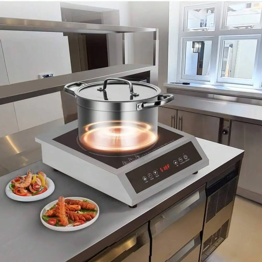 Portable Cooktop, 1800W Commercial Burner 9 Temperature Settings, Stainless Steel Countertop Induction Hot Plate With 3H Timer,
