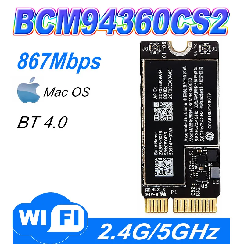 Módulo de cartão WiFi sem fio Bluetooth Broadcom, Bcm94360cs2, Bcm94360cs2ax, Bcm4360, A1465, 13 ", A1466, 11AC