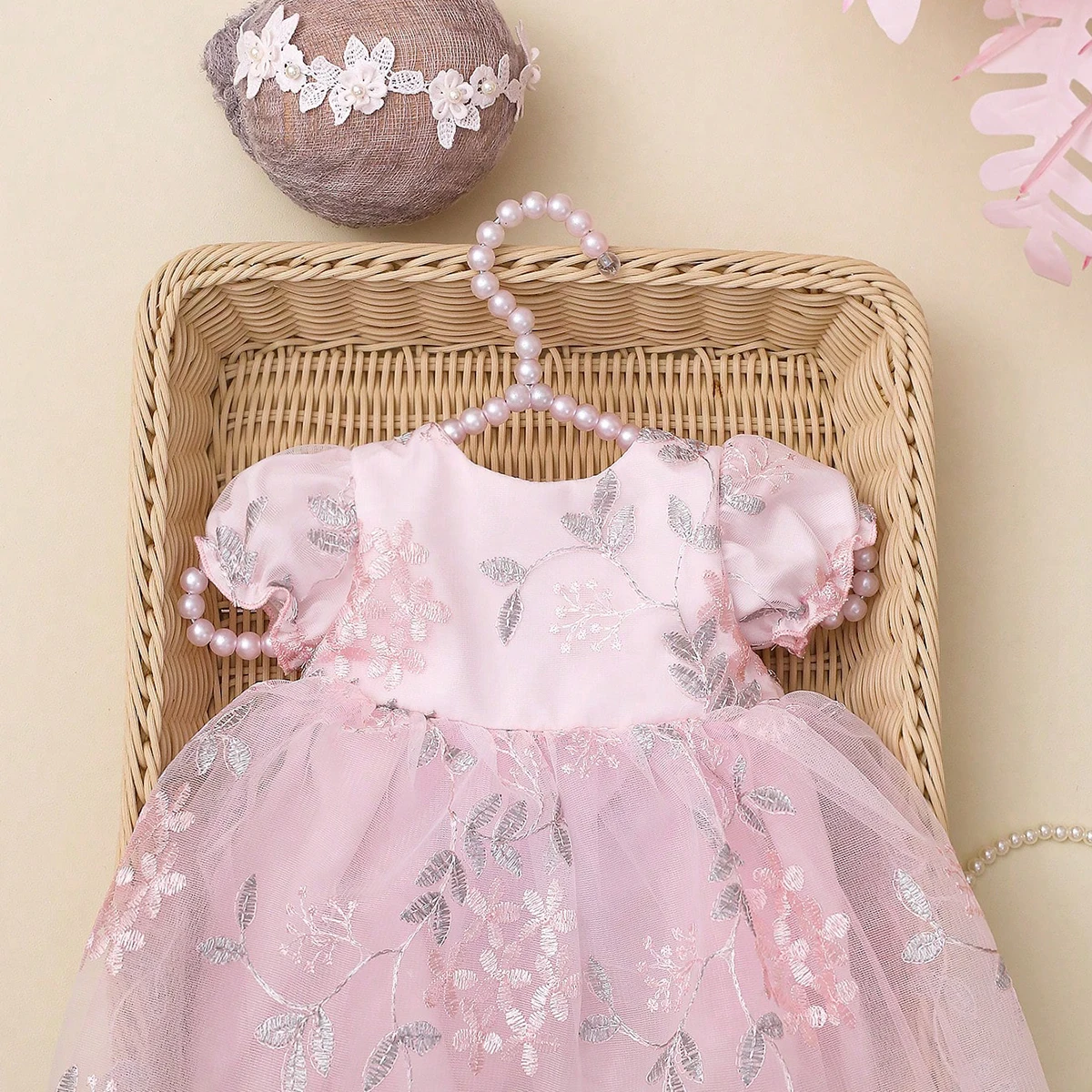 Ylsteed Conjunto de Vestido de Princesa para Fotografía de Recién Nacidos, Diadema Floral Suave para Bebés de 0 a 3 Meses, Esenciales para Retratos de Recién Nacidos en Estudio