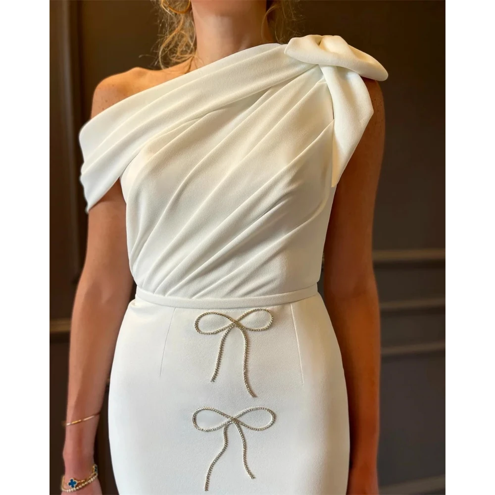 Vestidos de fiesta saudíes elegantes, vestidos de fiesta con lazo plisado de un hombro, vestido de noche Formal recto hasta el té personalizado