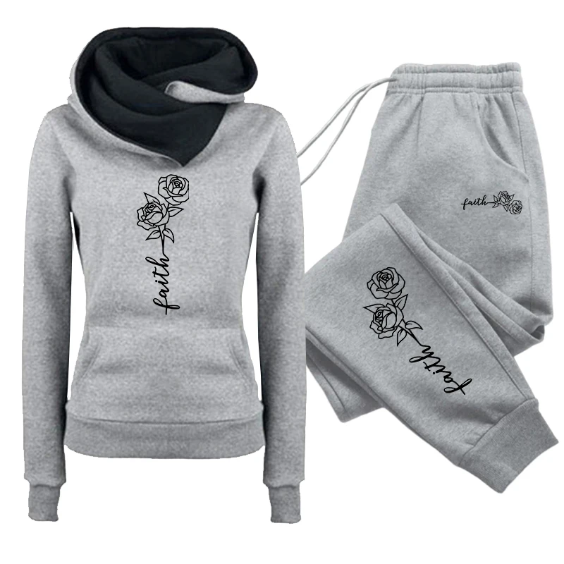 Herbst Winter Damen Alltags-Sportoutfit Damen-Set/Hoodie/Hose 2026 Faith Print Trainingsanzug Kapuzenpullover Jogginghose – Detail 3