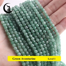 4*4mm Natural Green Aventurine Sqaure Faceted Stone Beads Gemstone Loose Spacer Bead for DIY Bracelets Necklace Accessories 15''