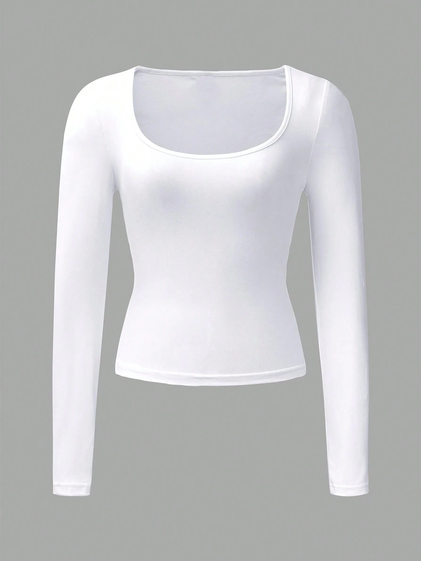 Minimalistisches Crop-Top mit quadratischem Ausschnitt und langen Ärmeln für Damen, weich, dehnbar, schmal geschnitten, gerafft, einfarbig, schlicht, elegant, zum Schichten, figurbetont, für den Alltag und die Straße – Detail 8