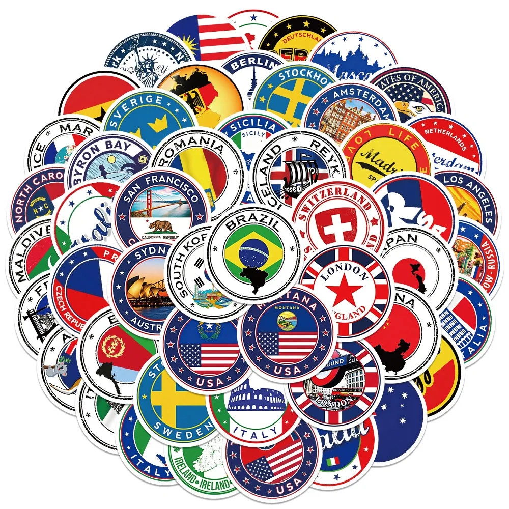 50pcs Mixed World Country Flags Sealing Stickers Label Decals for Laptop Water Bottle Travel Luggage Notebook Phone Case