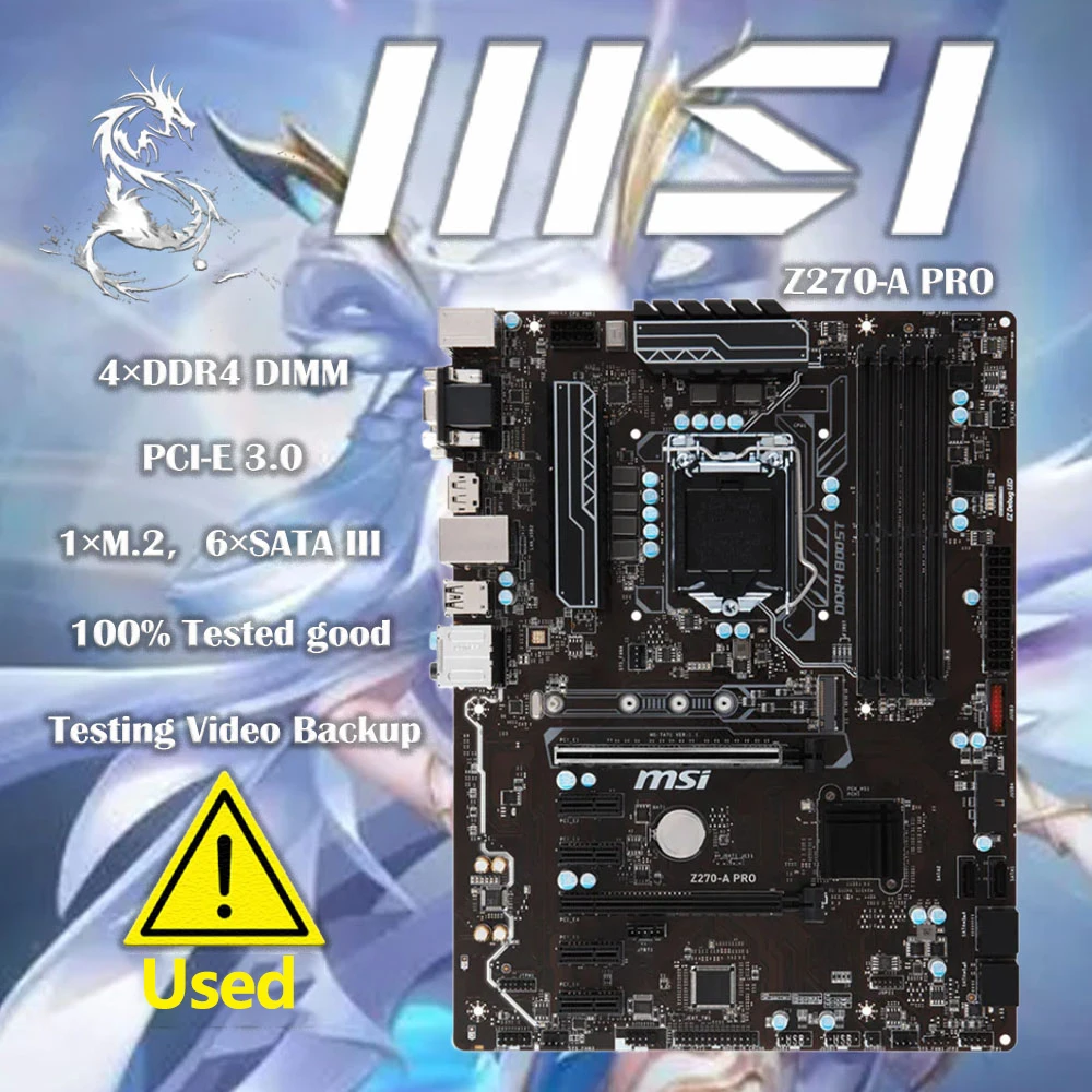 Used MSI Z270-A PRO Motherboard LGA 1151 DDR4 For Intel Z270 Desktop Mainboard SATA III USB3.0 PCI-E X16 3.0