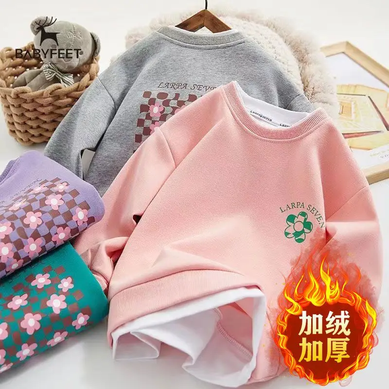 

Girls' Fake Two-Piece Autumn Sweater Spring and Autumn Children's Tops Loose Long-Sleeved T-shirt