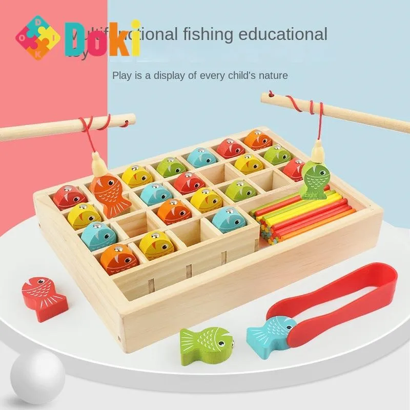 

DokiToy Creative Fishing Learning Box Children Wooden Magnetic Fishing Multi-function Learning Number Educational Toys New 2024