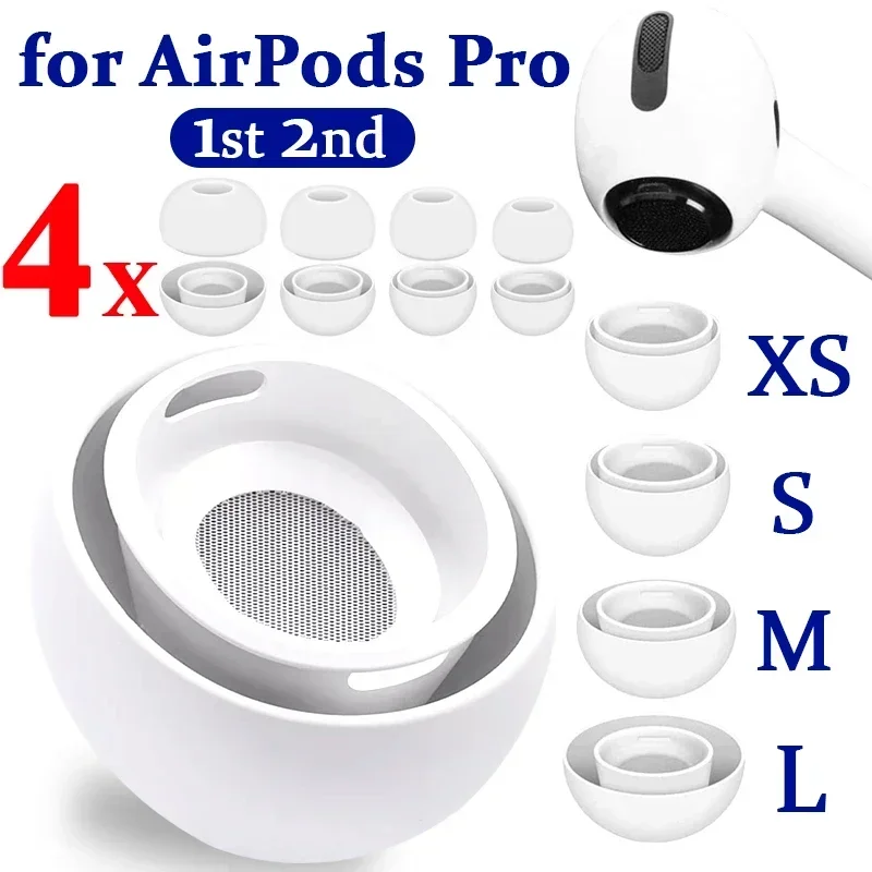 XS/S/M/L Replacement Ear Tips Suitable for AirPods Pro 1 2 Soft Silicone Non-Slip Earphone Earbuds with Noise Reduction Hole