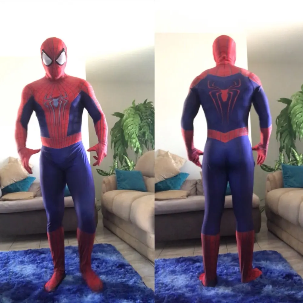 Männer Halloween TASM 2 Spiderman Cosplay Kostüm Superheld Zentai Anzug Erwachsene Kinder Jungen Männlichen Voller Bodysuit Overall