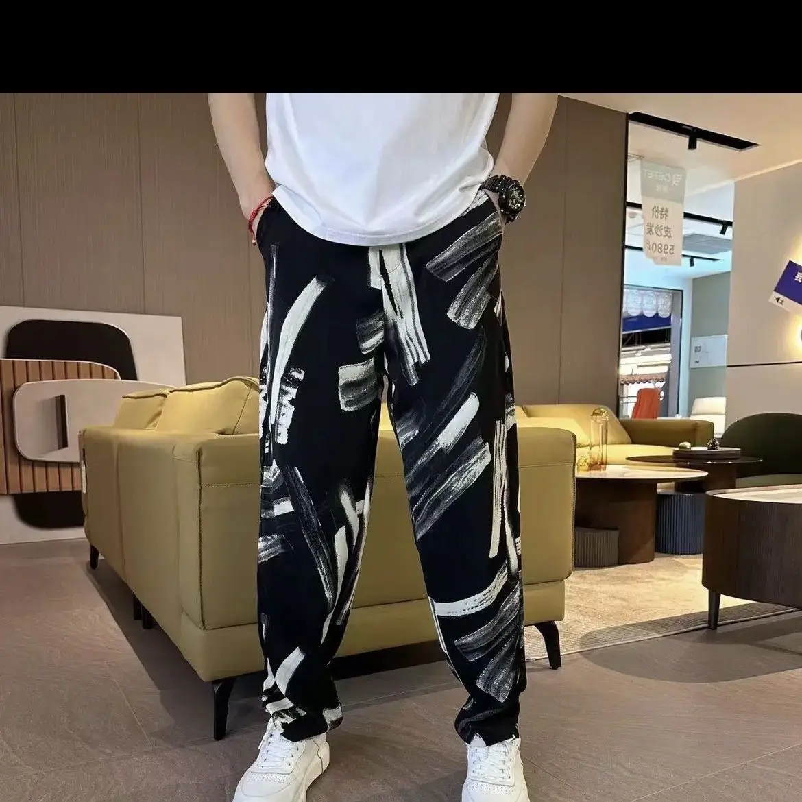 New Men National Fashion Pattern Drape Trousers Printed Men's Trendy Casual Pants Comfortable and BreathableY2K Pants