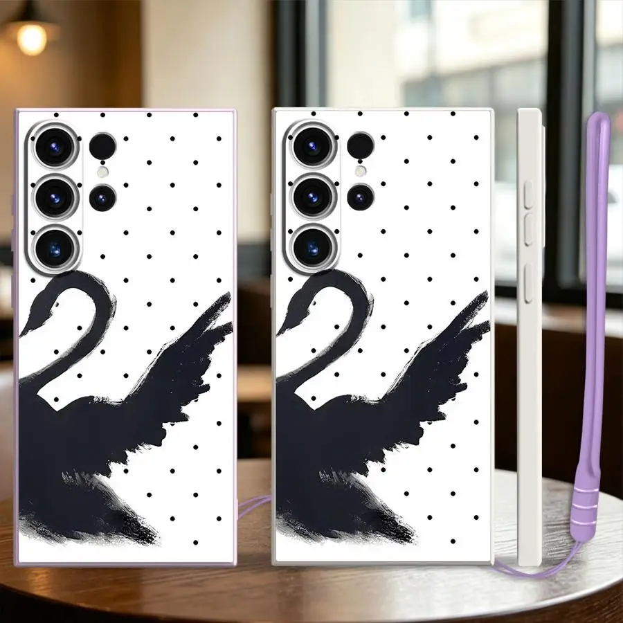 Case for Samsung Galaxy S26 S22 Note 20 10 Ultra S20 FE S25 Edge S21 Plus S23 S24 Ultra Phone Cover Swan Wave Point