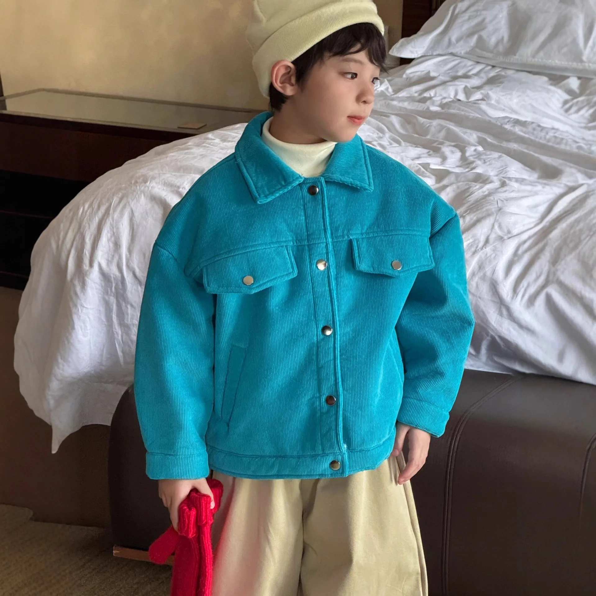 Children Clothing Boys Retro Solid Color Simple Corduroy Coat 2025 Autumn Winter New Boys Thickened and Fleece Versatile Top