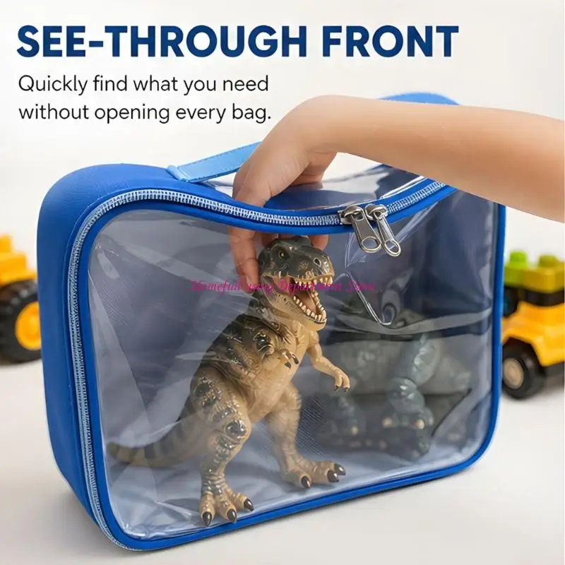 Clear Front Storage Bags Set of 3 with Carry Handles and Zippered Opening, Small Item Storage for Puzzle Parts, Craft Tools, and