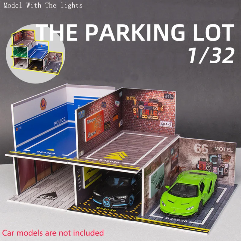 Diorama 1/32 Car Garage Parking Lot Model LED Lighting PVC Garage DIY Scene DieCast Car Model For Children Christmas present