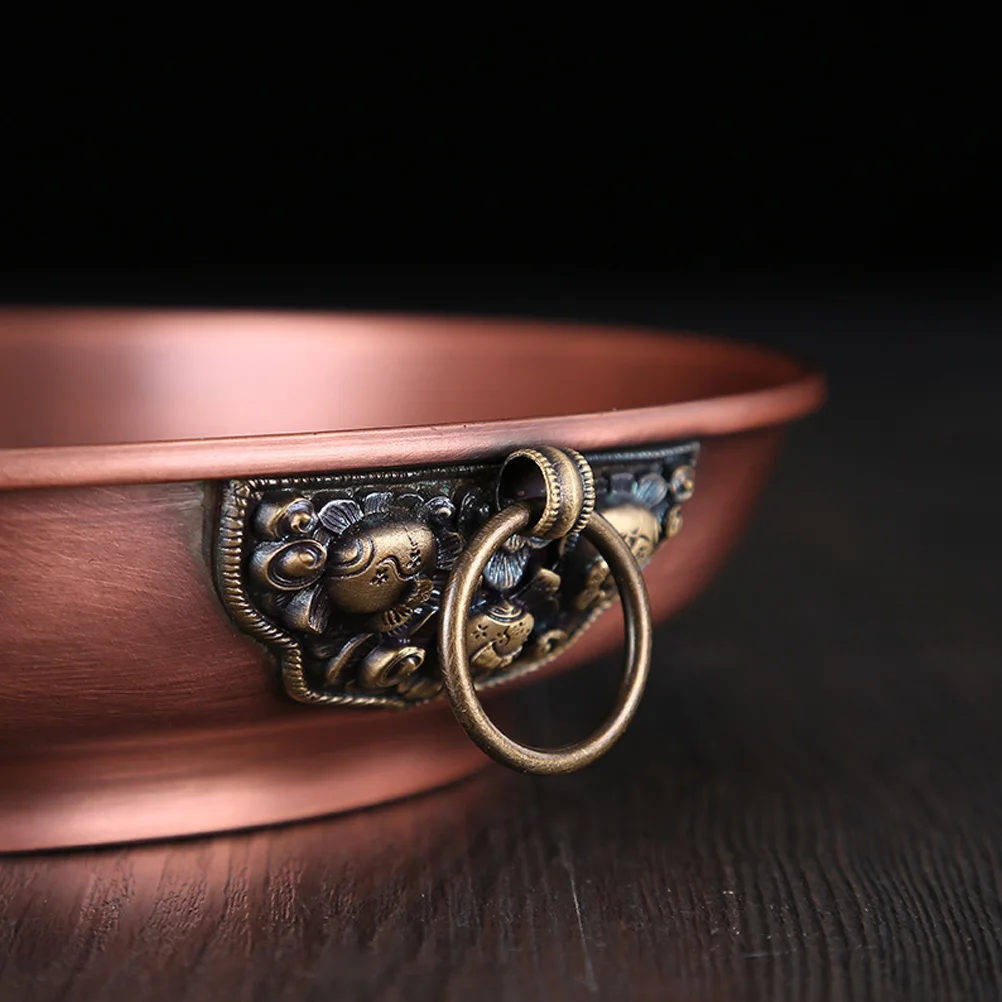 

Copper Temple Offering Plate Sturdy Fire Plate with Carved Patterns Multi-Use Fruit Snack Bowl Buddhist Worship Tray