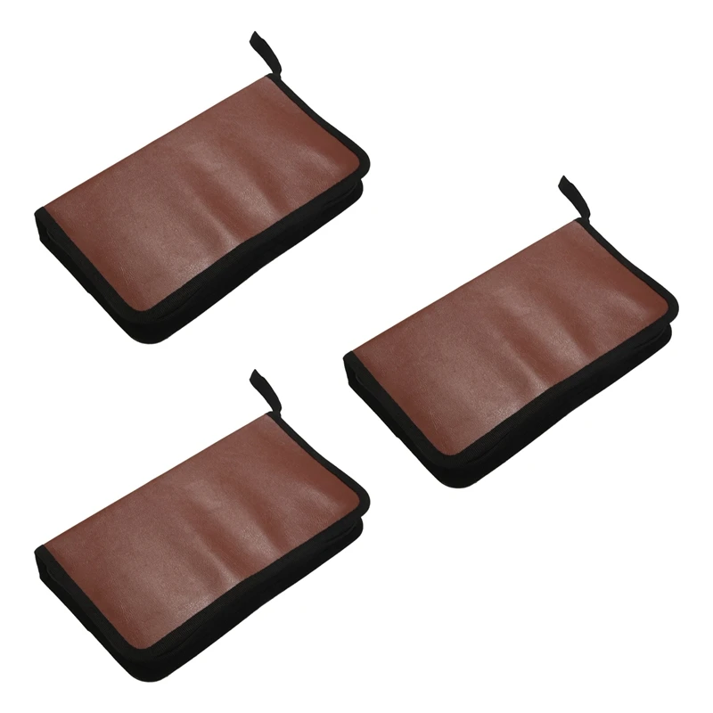 3X 80-Discs Portable Leather Storage Bag Zippered Storage Case For CD DVD Hard Disk Album - Brown