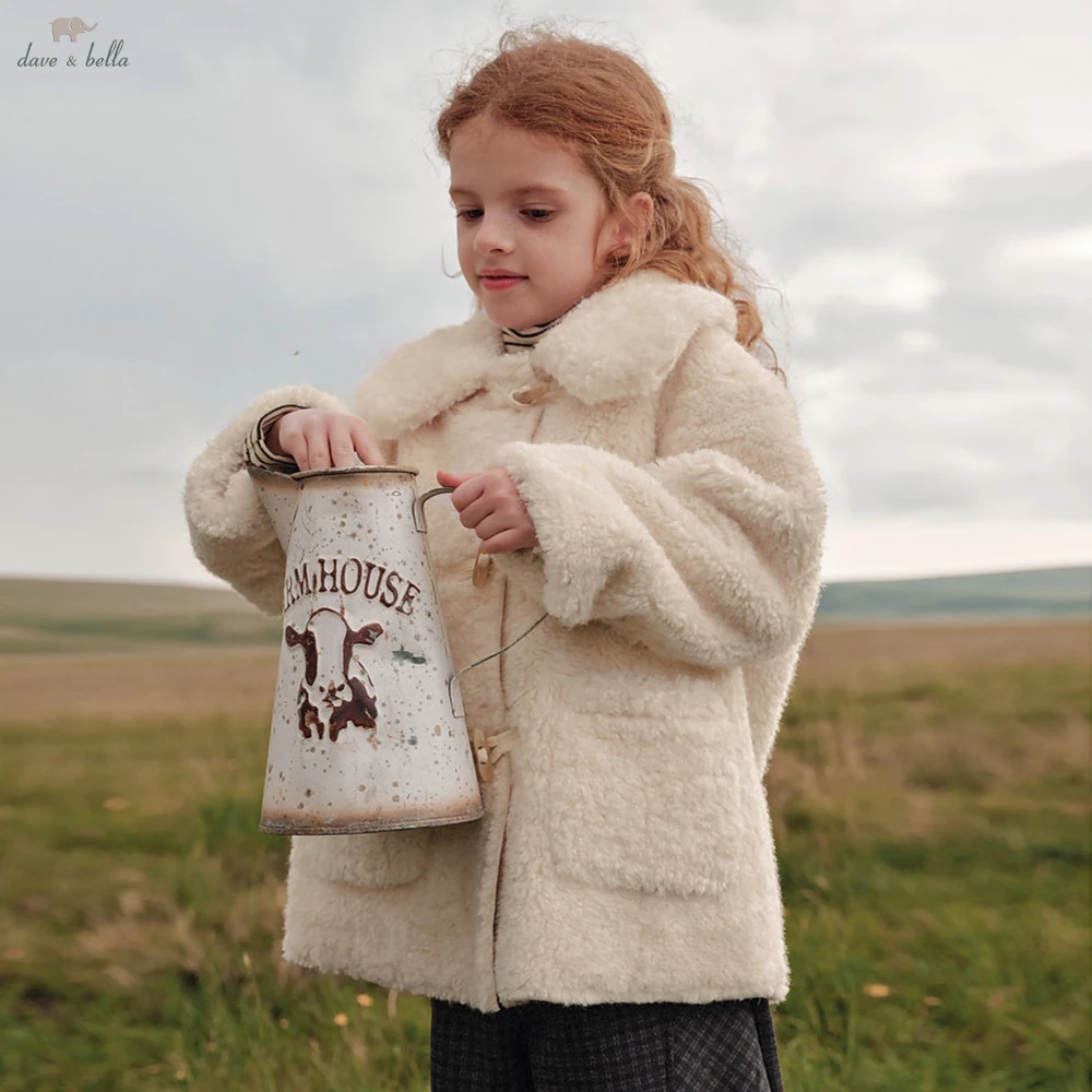 Dave Bella Girls Fleece-lined Suede Jackets 7-13 Years Kids Winter Warm Plush Coats Casual Outerwear Clothes DK4264401