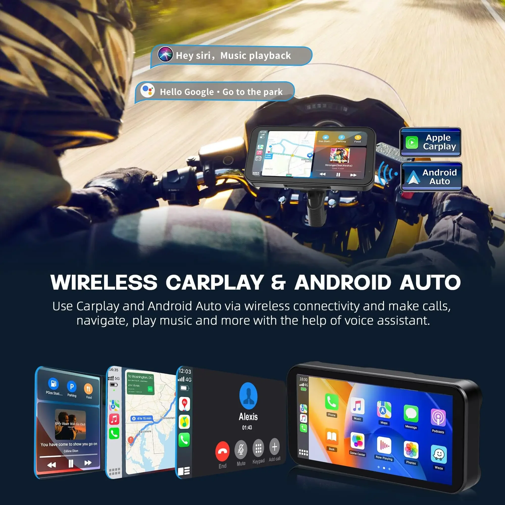 Portable Universal IPX7 Waterproof Wireless Motorcycle Screen GPS Navigation With TMPS Two Camera Map SDCard Bt 5.2 Android Auto