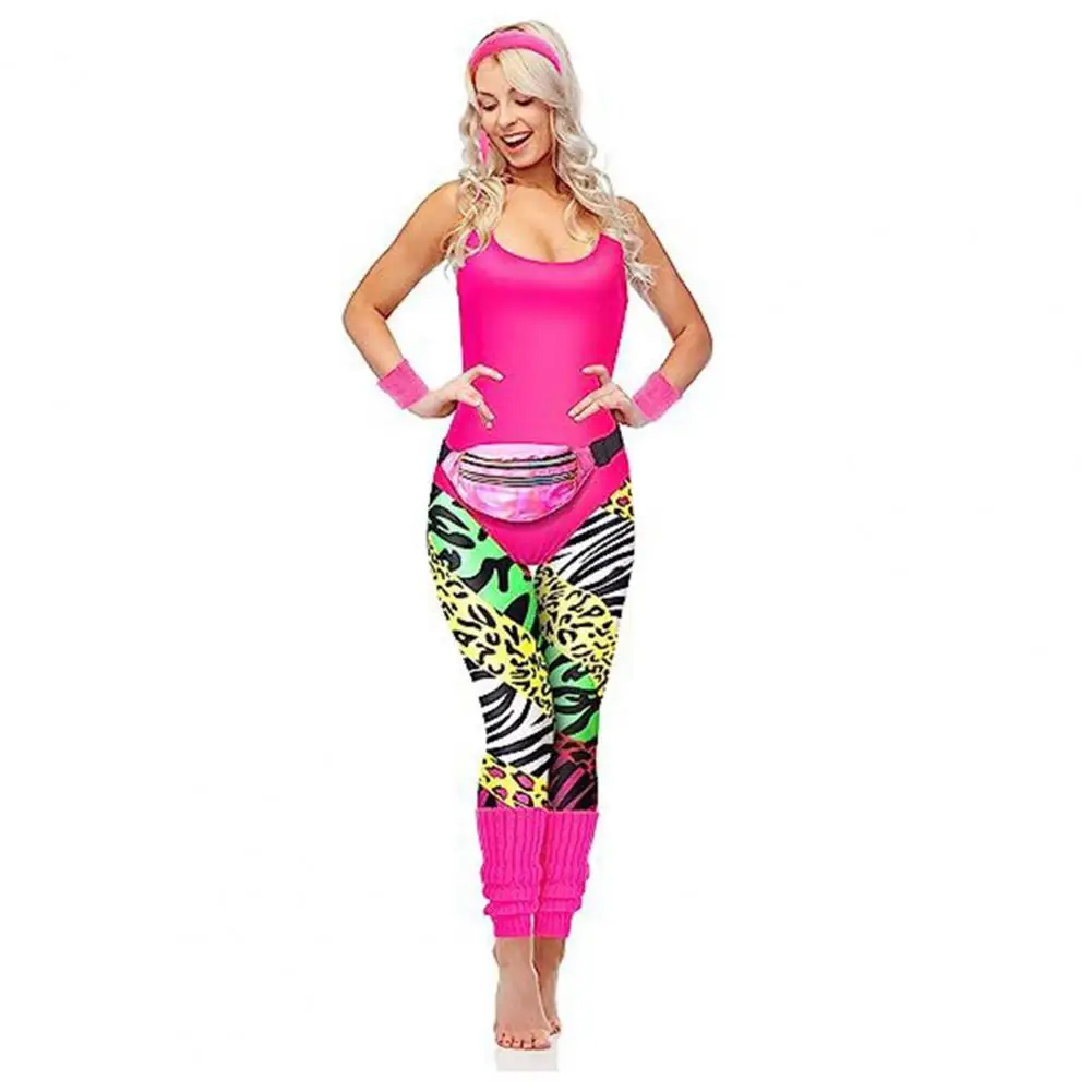 

Fitness Outfit Costume Accessories 1980s Women Sportswear Retro 80s Women's Tracksuit Costume Set with Accessories for 1980s