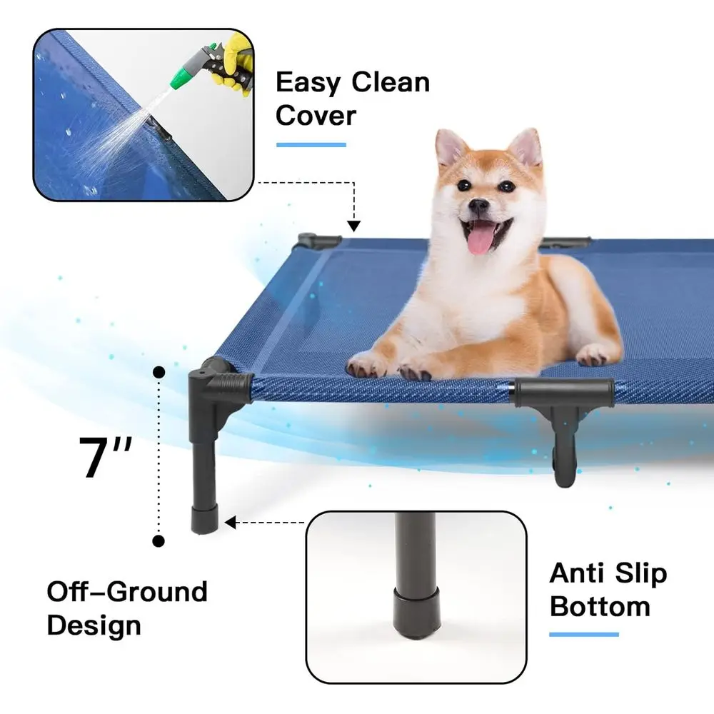 Cama Refrescante para Cães Médios com Malha Teslin, Cama Portátil Impermeável para Uso Interno/Externo, Grande, 36x30x7 Polegadas, Azul