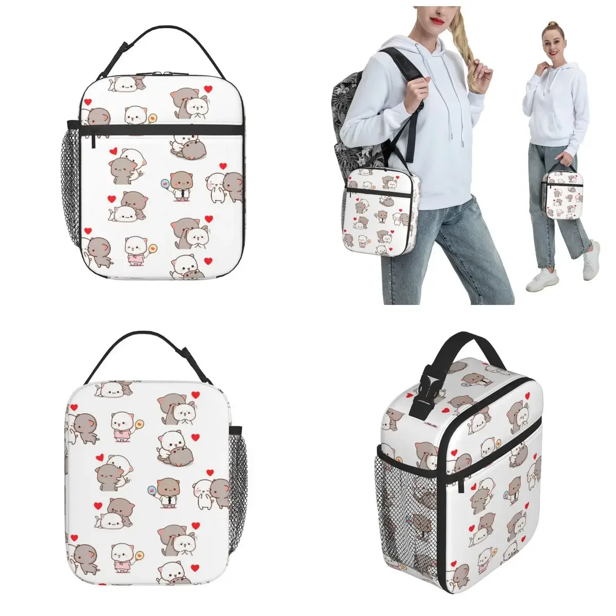 Mochi Peach Cat Peach Insulated Lunch Bags Thermal Lunch Container Portable Tote Lunch Box Men Women School Travel