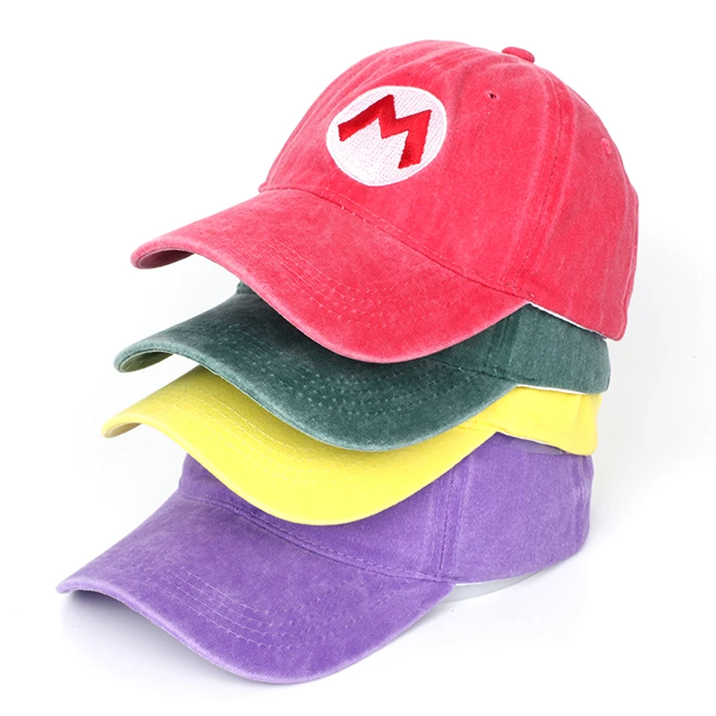MINISO Anime Cartoon Super Mario Bros Retro Washed Baseball Caps Men Women Sunshade Duck Tongue Hat Adult Outdoor Sport Snapback