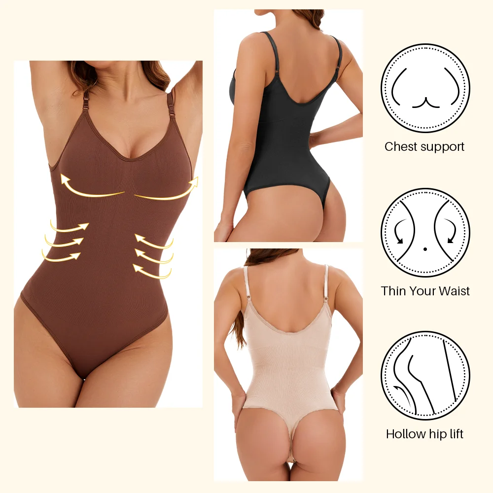 High Elastic Bodysuit for Women Tummy Control Shapewear Sexy Seamless Sculpting Thong Body Shaper Slimmer Slimming Black Tank image 2