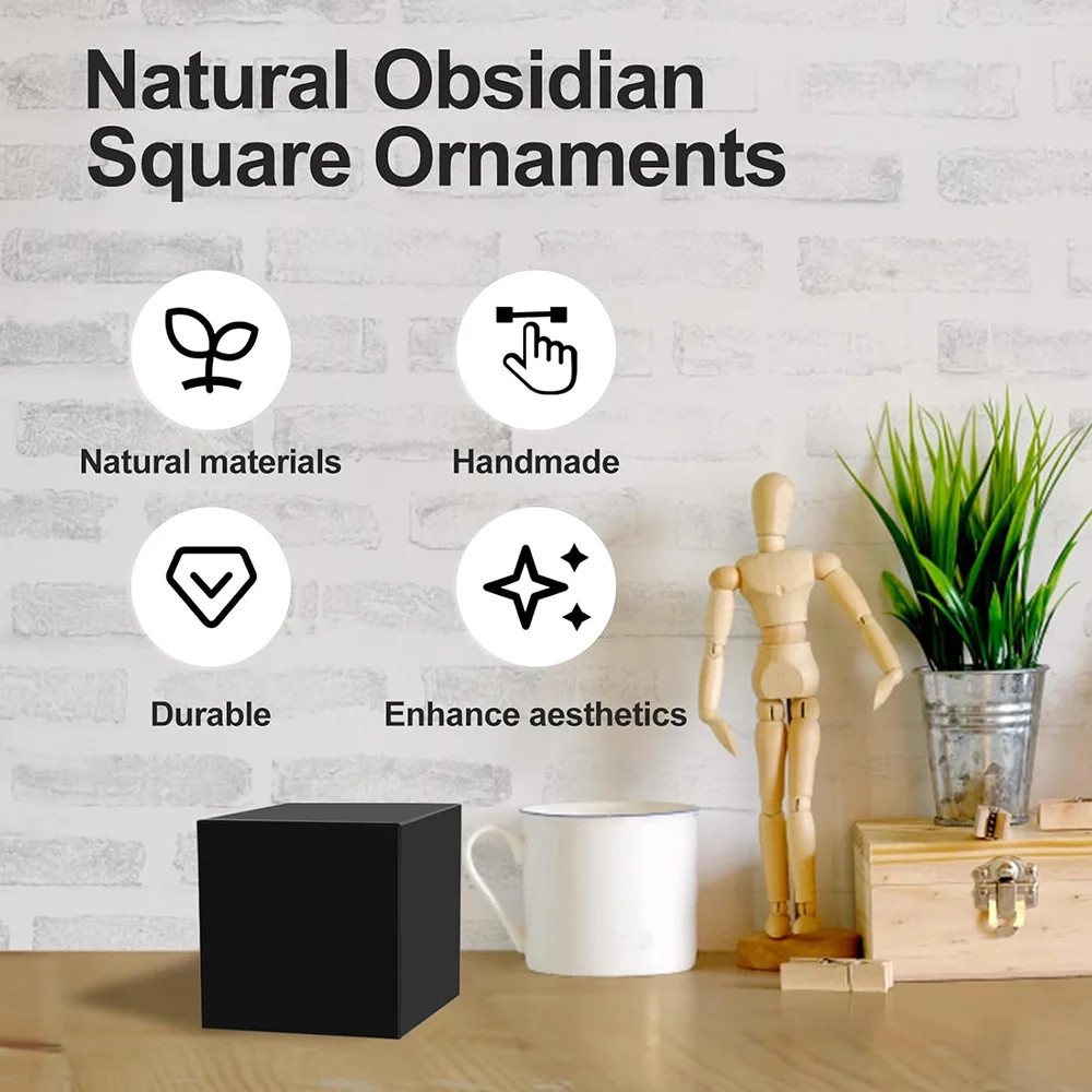 Natural Black Obsidian Cube Hexahedron Crystal Stone Meditation Yoga Balancing Desktop Paperweight Home Office Decor view 3