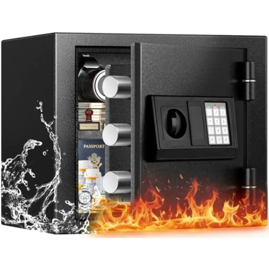 

Fireproof Safe for Home Use: Steel, Black, 35-Min/1700F Fire Resistance, Wall-Mounted with Alarm LED Light