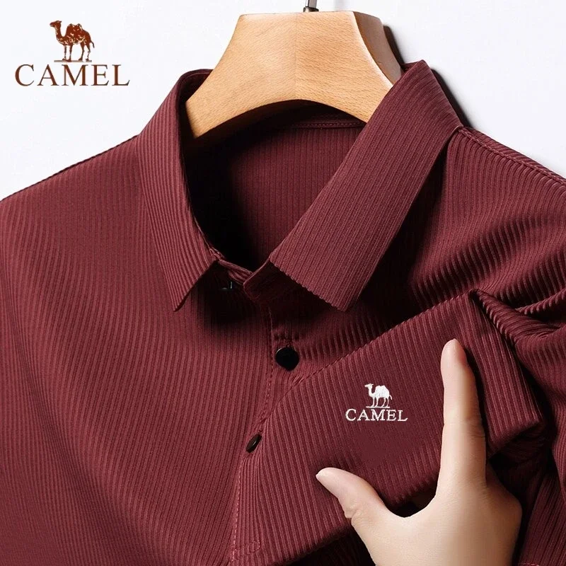 New Men\'s Embroidered CAMEL Ice Silk Polo Shirt Summer Korean High End Fashion Business Leisure Breathable Short Sleeved T-shirt