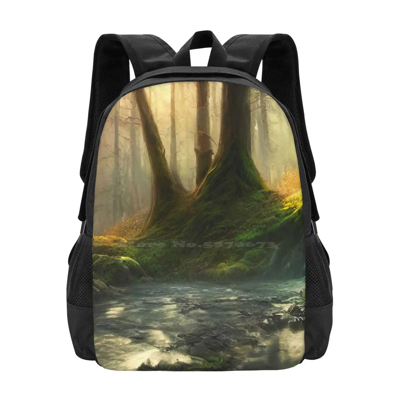 Lost Respite Hot Sale Backpack Fashion Bags Water River Forest Landscape Trees Moss Floral