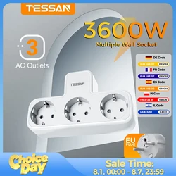 TESSAN Multiple Wall Socket with 3 AC Outlets Charging Ports EU Plug Wall Power Strip with Overload Protection 3fach Stecker Eu