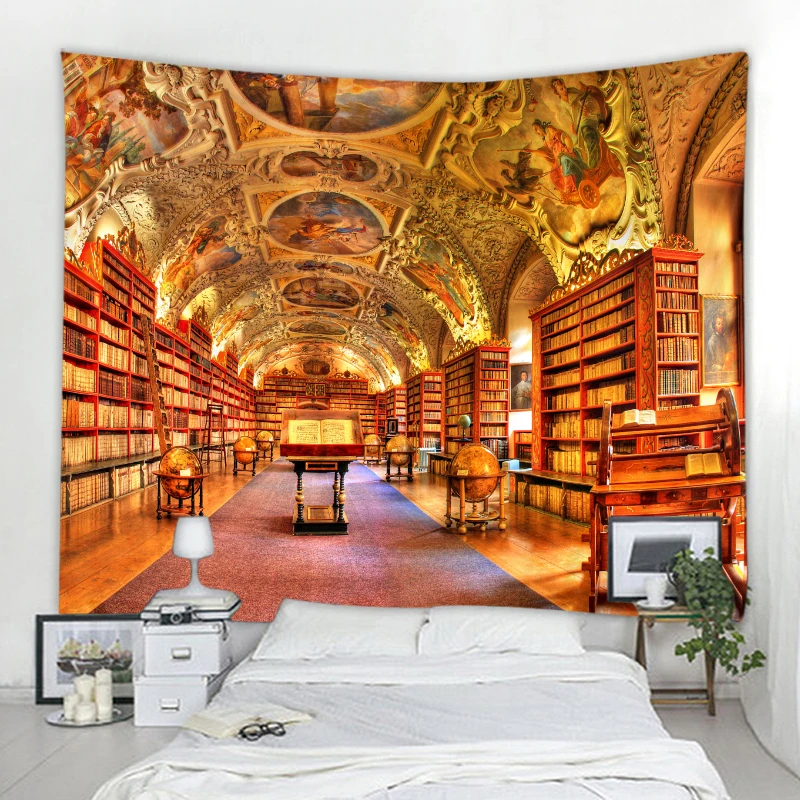 Art Wall Hanging Mystery Library Tapestry Vintage Bookshelf Digital Printing  Whole Book