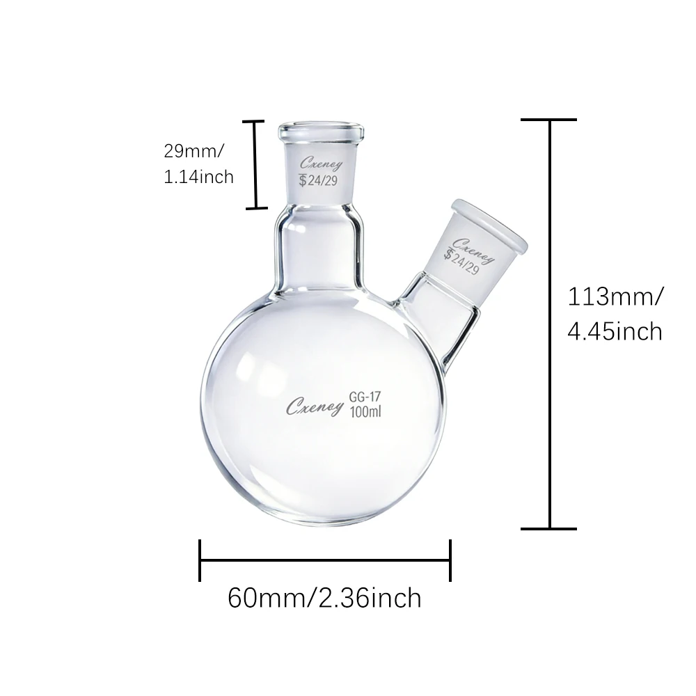 Kolba szklana okrągłodonna dwuszyjna o pojemności 50ML-500ML, wykonana z wysokiej jakości szkła borokrzemianowego, kolba reakcyjna, materiały laboratoryjne chemiczne. — zdjęcie produktu 3