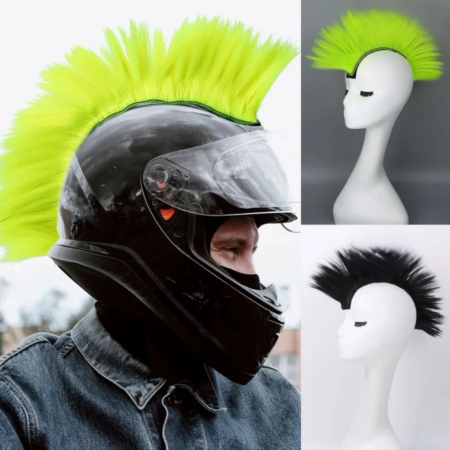 Helmet Mohawk Synthetic Wig Adhesive Mohawk for Motorcycle Bicycle Ski Snowboard Helmet Hair Patches Skinhead Costumes Wig