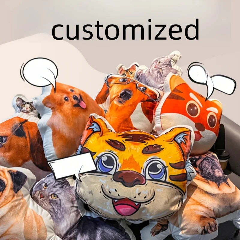 Customized Pet Photo Plush Pillow Personalized Animal Shaped Cushion Gift, Soft Polyester Knitted Fabric, Mixed Colors