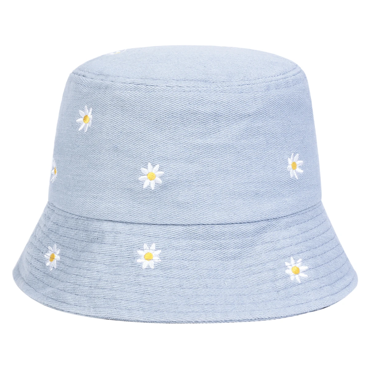 Unisex Daisy Embroidery Denim Bucket Hats Fishermen Caps Outdoor Casual Cap Sunscreen Hat