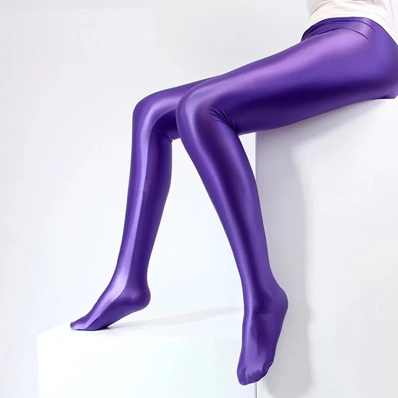 مثير المرأة لامعة سروال شكل قلم رصاص النفط لامعة مطاطا ضيق السلس انظر من خلال طماق شير جوارب طويلة ناعمة بألوان الحلوى