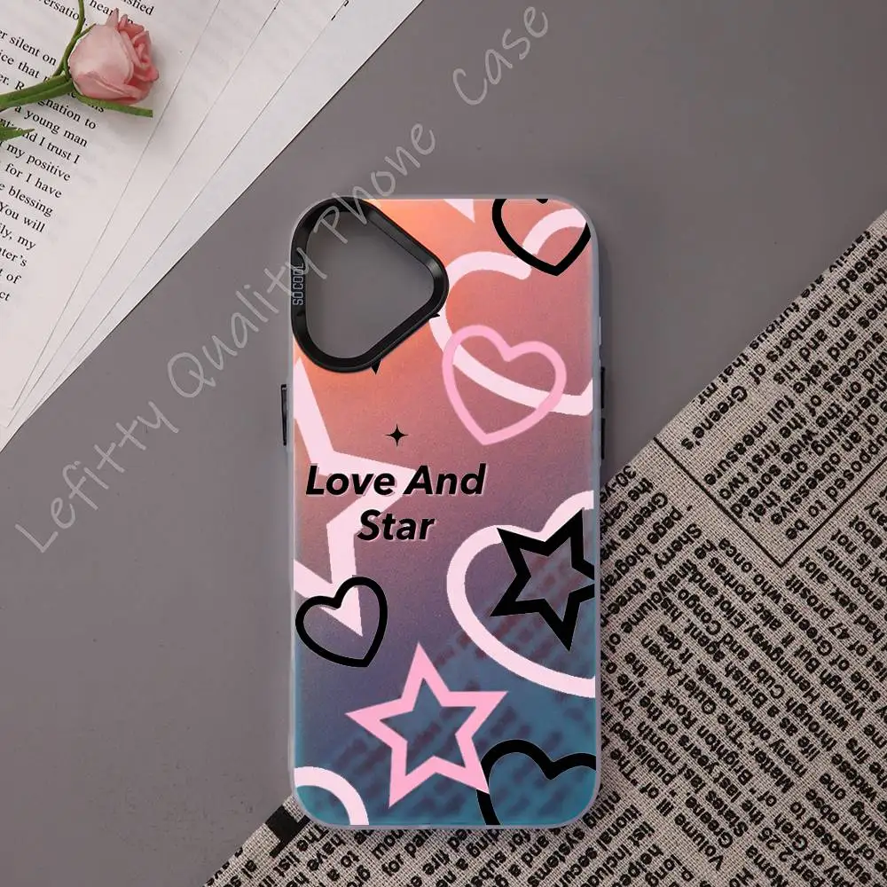 Cool Pink Five-Pointed Sta Ins Phone Case For IPhone 17 16 15 14 13 12 11 Plus Pro Max Multicolor Aurora Laser Shockproof Funda