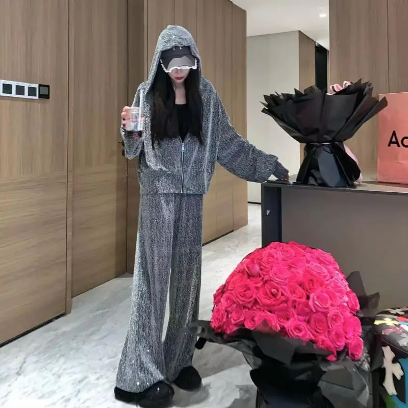 

Женский комплект из толстовки и шапки «Звездная ночь» больших размеров: модный повседневный костюм-двойка, осенняя новинка, трендовый ансамбль для полных женщин