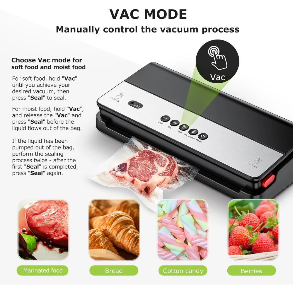 Vacuum Sealer Machine, Multi-Functional Food Sealer, Built-in Cutter & Vacuum Bags & Roll Bag, Vacuum Food Sealers