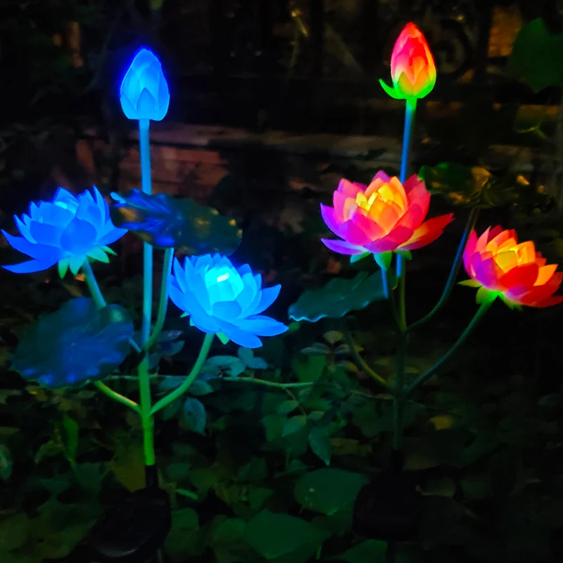 Solar Lotus Flower Lights 7 Color Changing Decor Garden Lights Waterproof LED Outdoor Patio Lawn Yard Path Decor Lamp