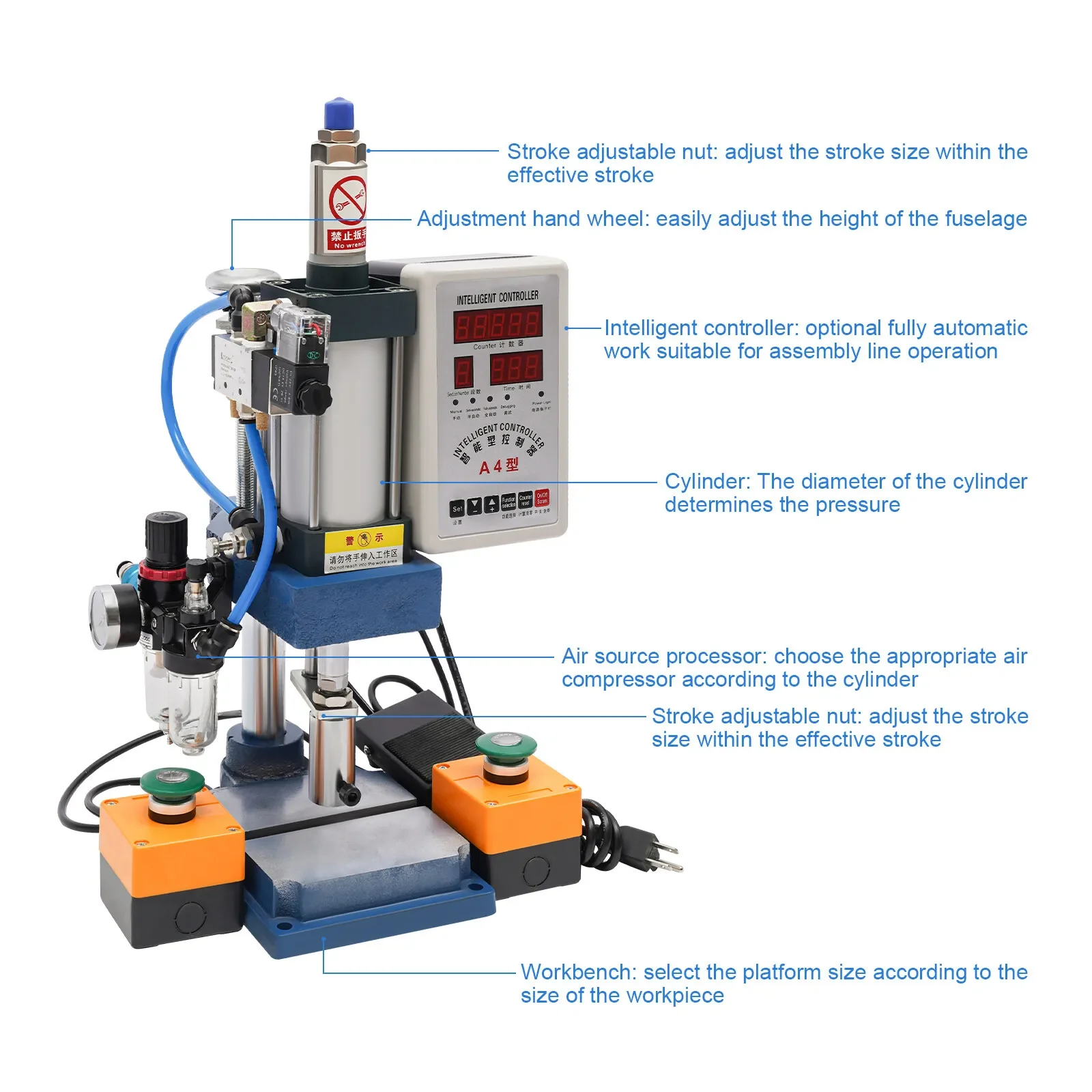200 كجم/440 رطل 110 فولت معدات ضغط الهوائية قابلة للتعديل مع وحدة تحكم رقمية
