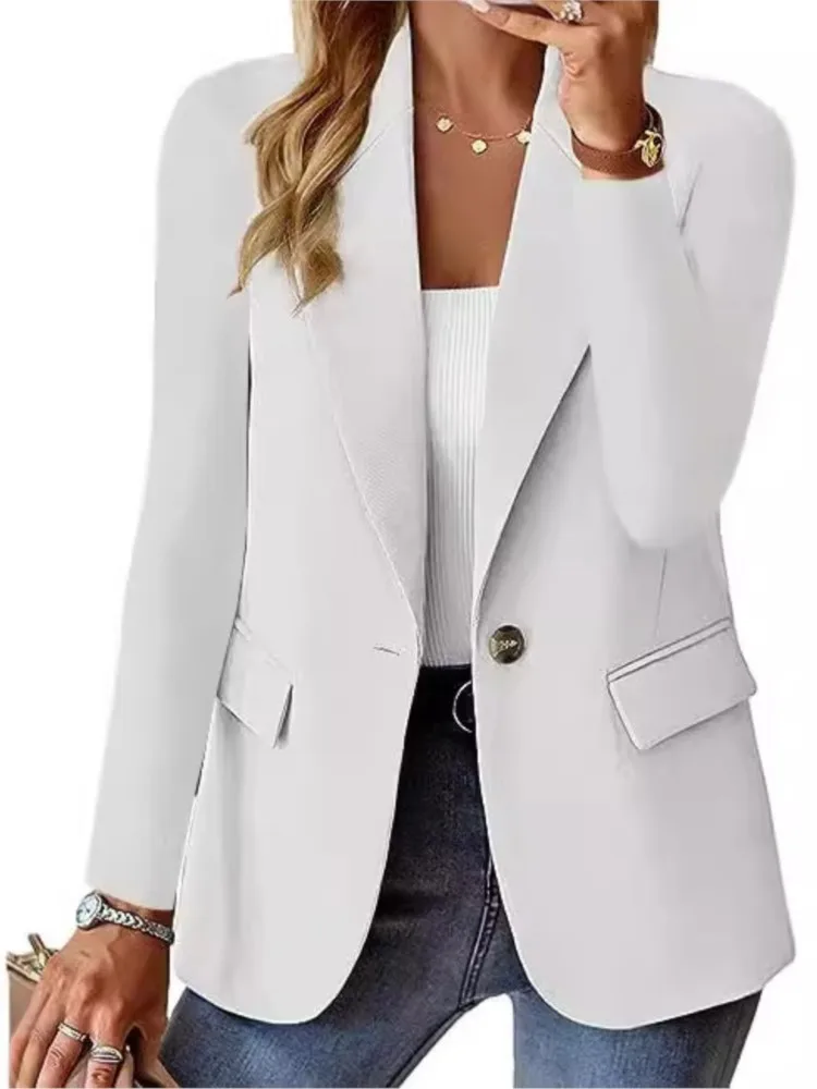 2024 Spring Autumn Fashionable Casual Women Blazer  New Solid Color Turn Down Collar Long Sleeve Suit Coat Elegant Office Lady