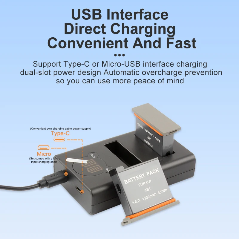 Ab1 Batterij + Usb Dual Oplader Voor Dji Osmo Ab1 Action Sport Camera Als Dji Ab1 Batterij, Dji Osmo Action Ab1 Batterij