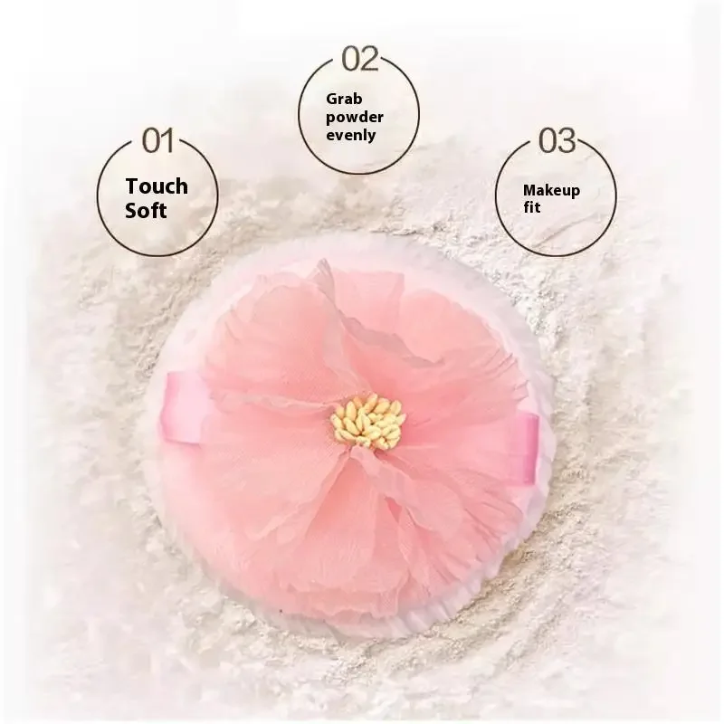 3D Ribbon Flower Dual Sided Velvet Flocked Ultra Soft Large Fluffy Powder Puff For Body Makeup Loose Puff Wet Dry Makeup Tool