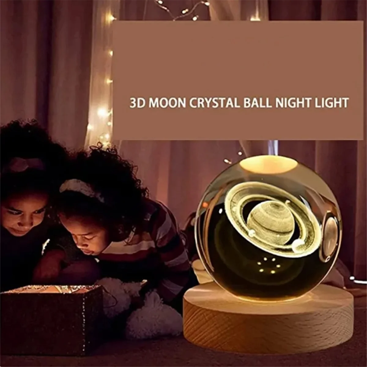 Valentines Day Gift Galaxy Crystal Ball Lamp 3D Planet Moon Lamp USB LED Night Light,E