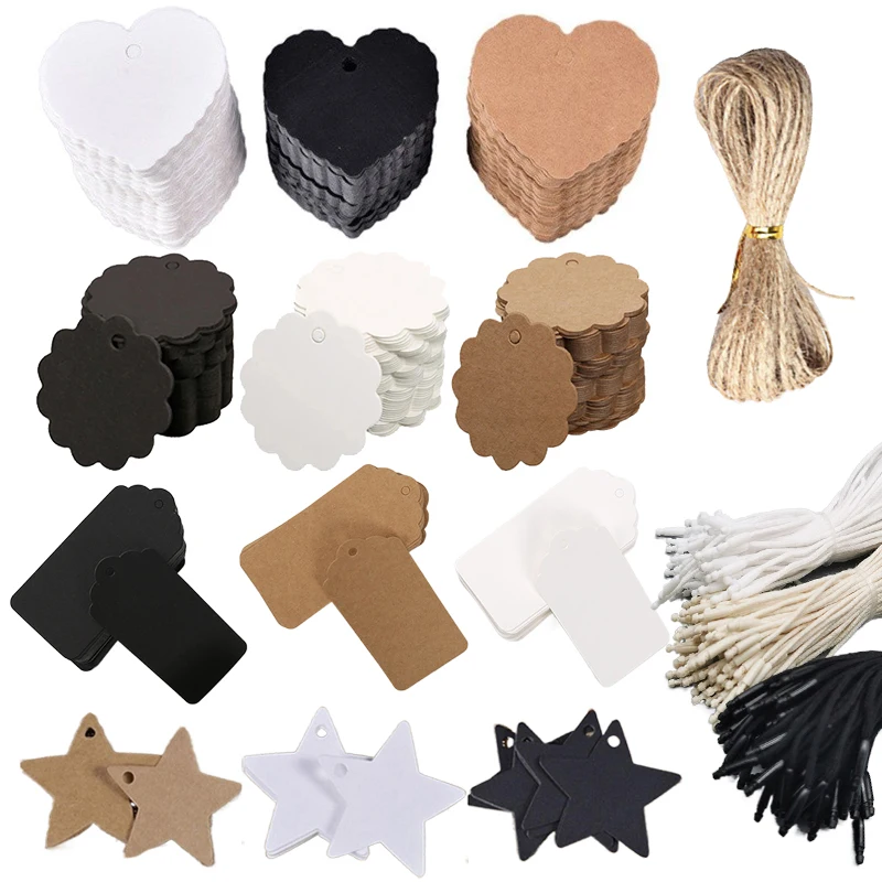 100pcs/set Kraft Paper Tags Card Labels with Rope Product Price Marks Garment Tag Shoes Bags Decor Accessories Card Paper TMZ